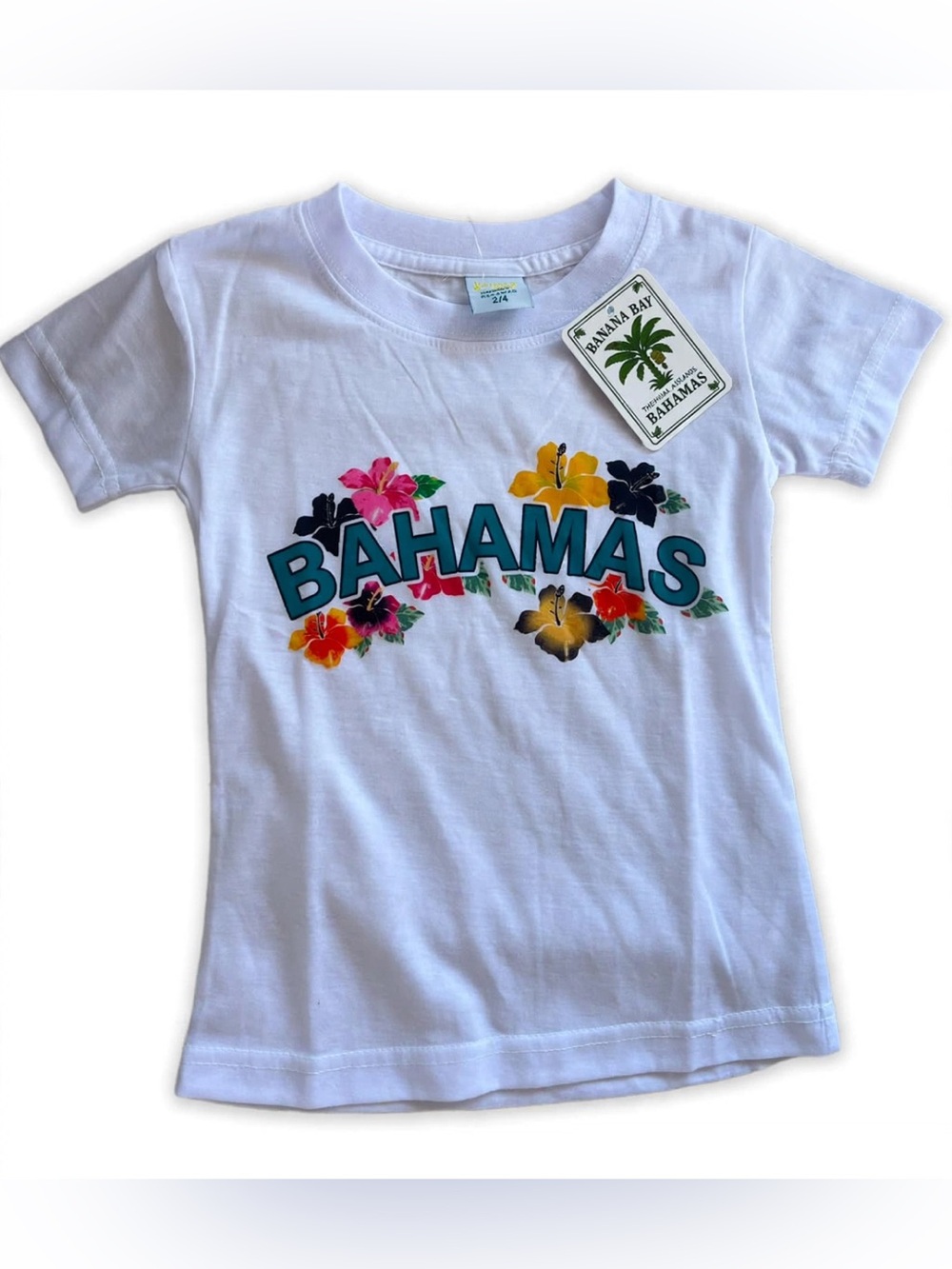 Bahamas White Kids Short Sleeve Graphic Tee with Floral Print